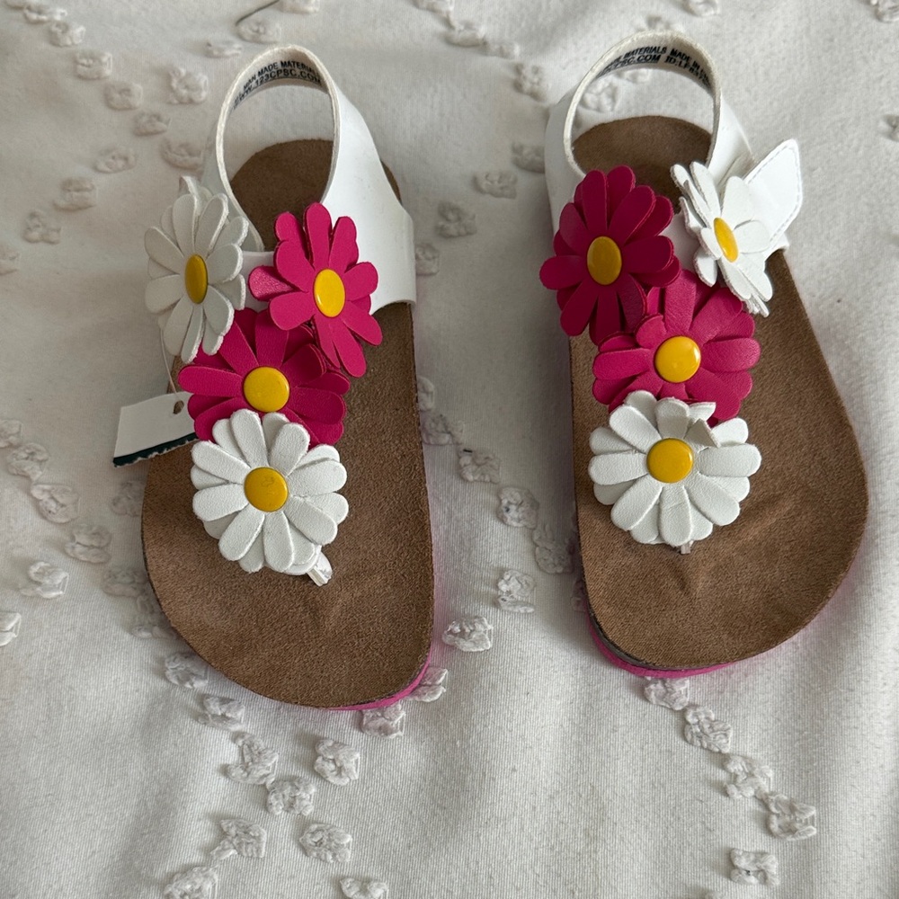Maggie & Zoe Daisy Floral Girls Sandals (toddler) - White, Pink, and Yellow